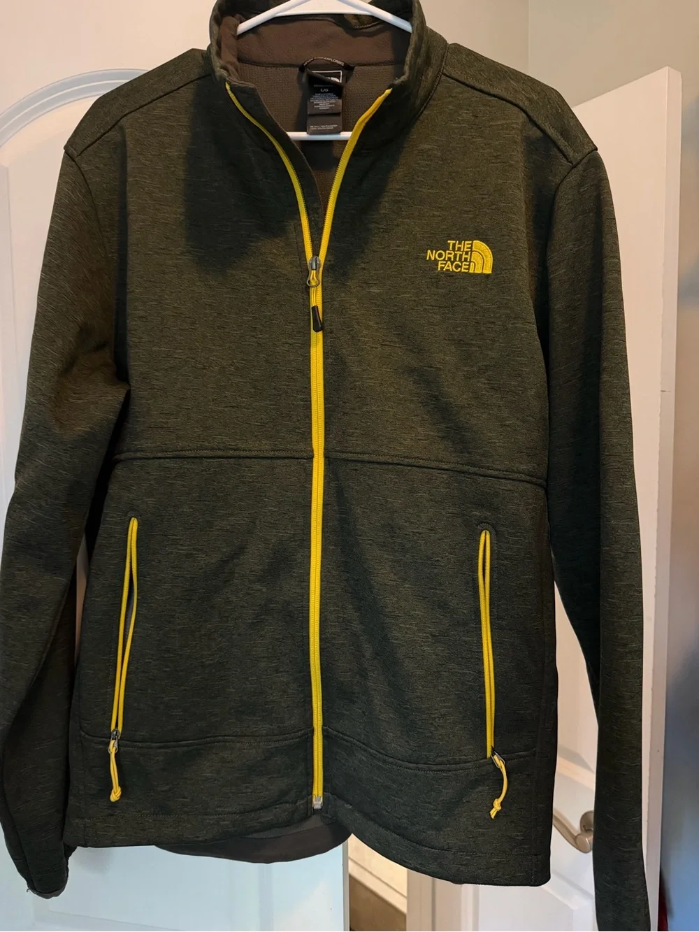 The North Face Olive Green Jacket with Yellow Trim